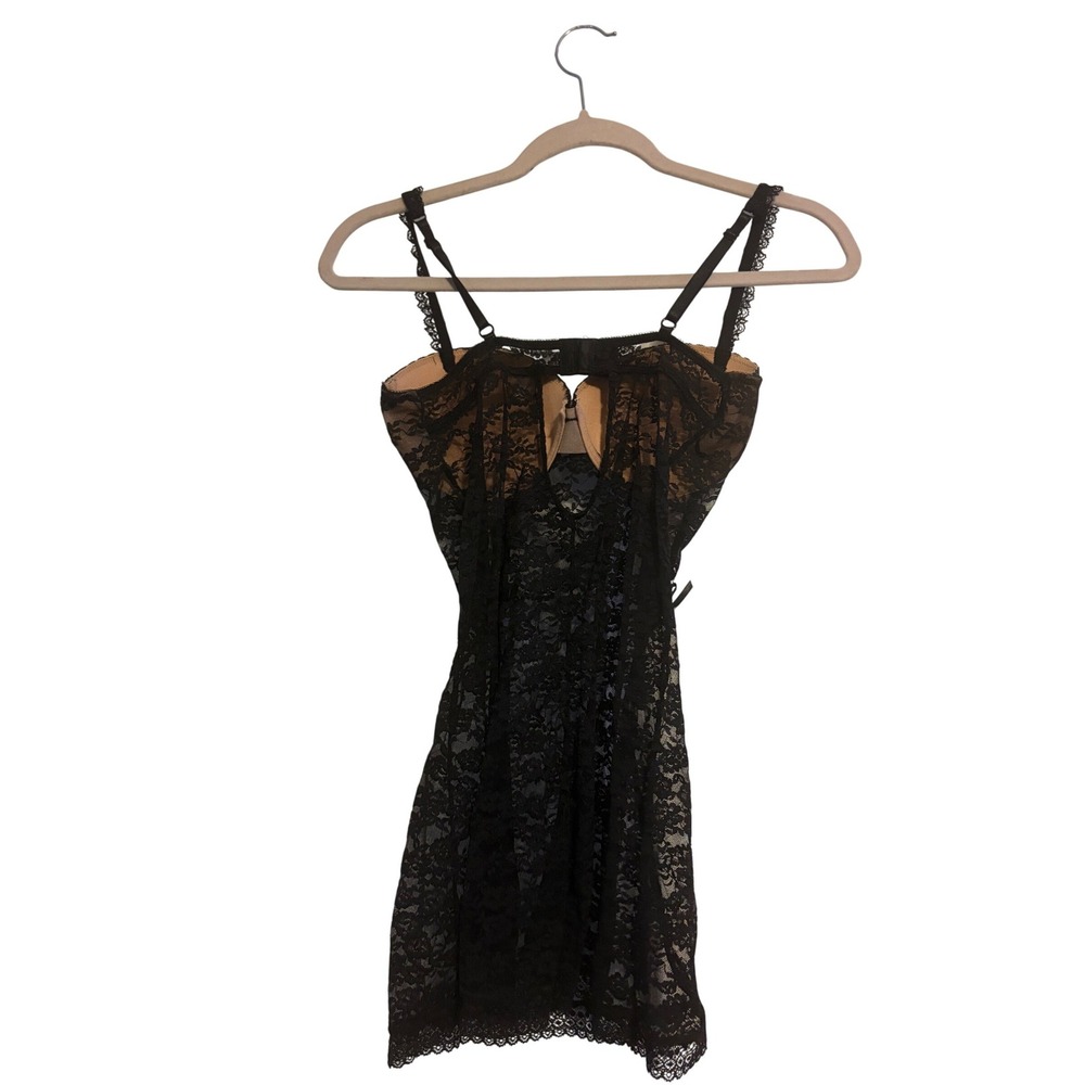 ADORE ME Black Lace Corset Babydoll Chemise Teddy Lingerie‎ M